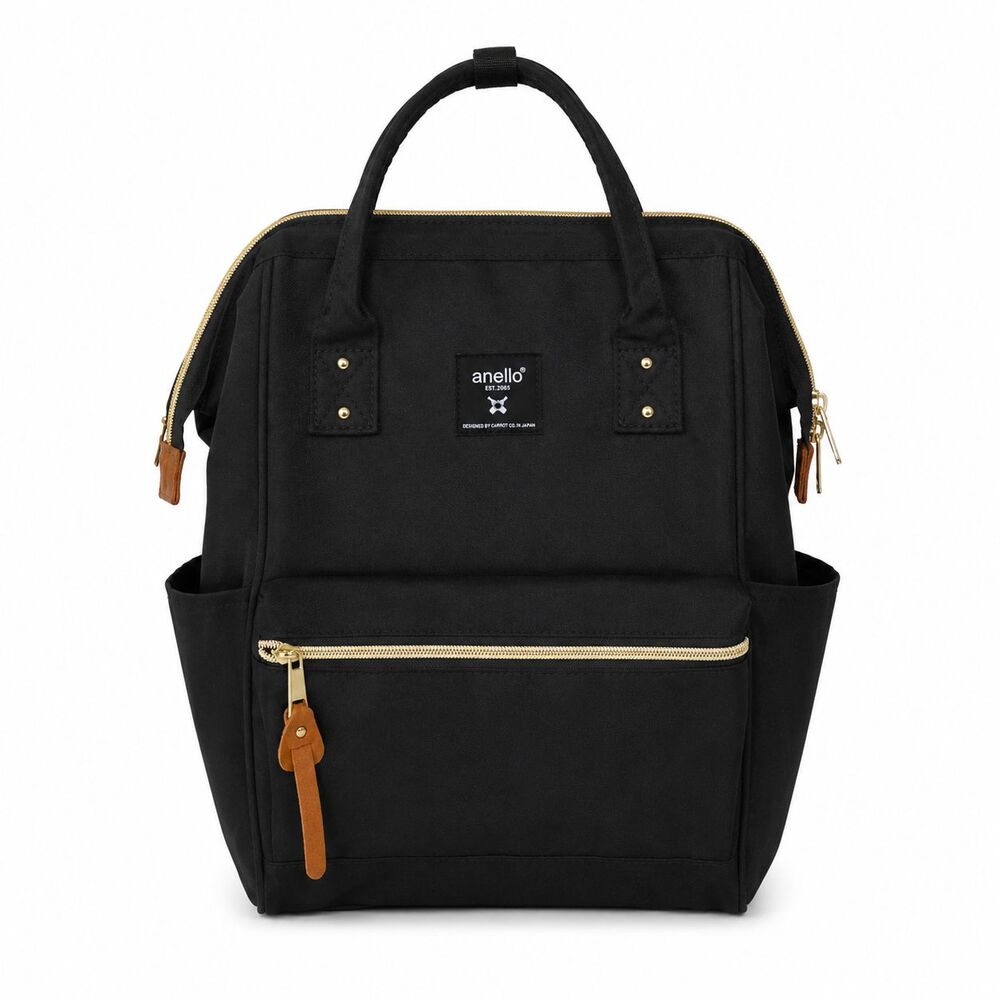 Anello Backpack Black Canvas Gold Zipper Pockets Excellent Condition Bag Preppy